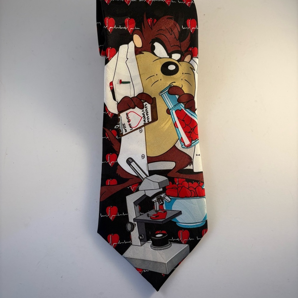 Vtg Tasmanian Devil Taz Neck Tie Love Potion Valentine Looney Tunes Hearts 1997 - Picture 2 of 6